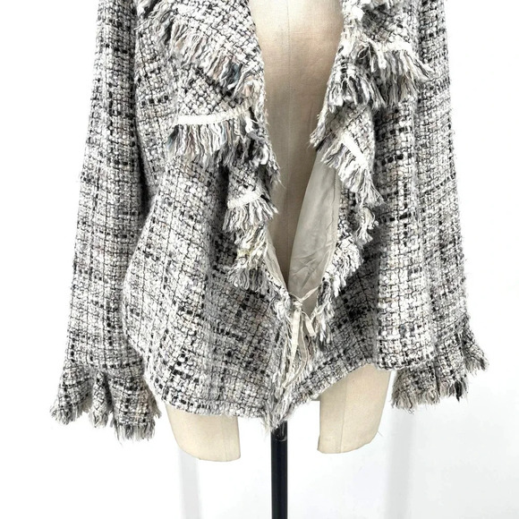 Anne Fontaine Sigourney Blazer Jacket Tweed Fringe Gray Black Size 3 US Large - Picture 3 of 9
